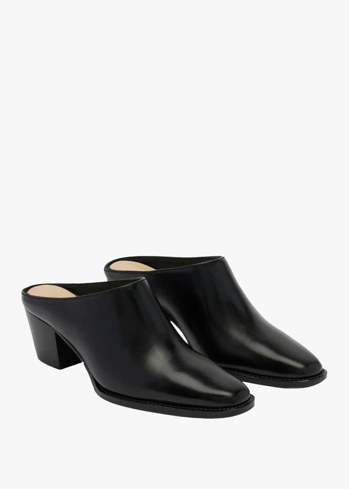Betton Black Leather Heeled Mules