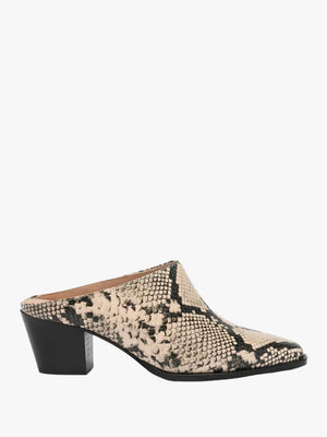 Betton Beige Reptile Leather Heeled Mules