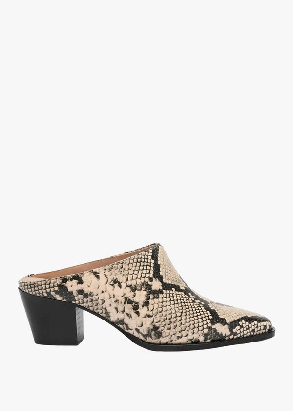 Betton Beige Reptile Leather Heeled Mules