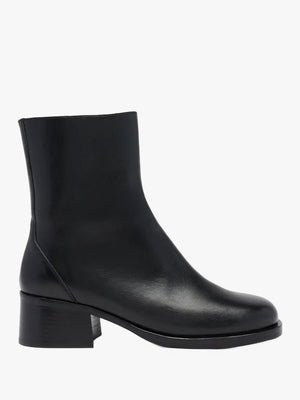 Bowland Black Leather Block Heel Ankle Boots
