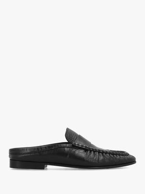 Apley Black Leather Backless Moccasin Mules