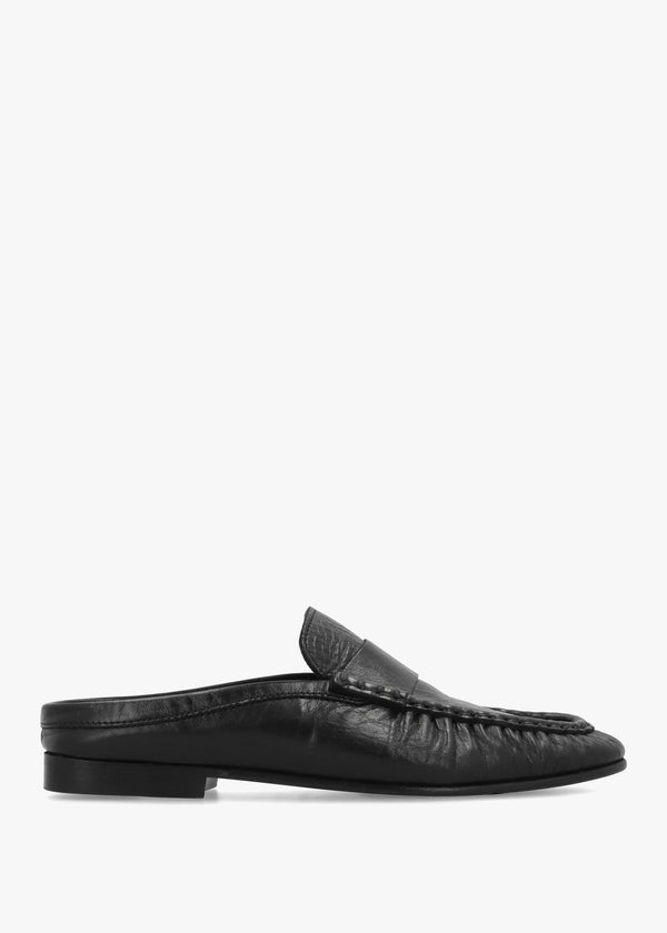 Apley Black Leather Backless Moccasin Mules