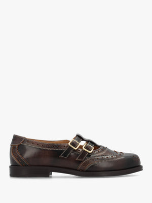 Dotty Distressed Brown Leather Brogue Mary Janes