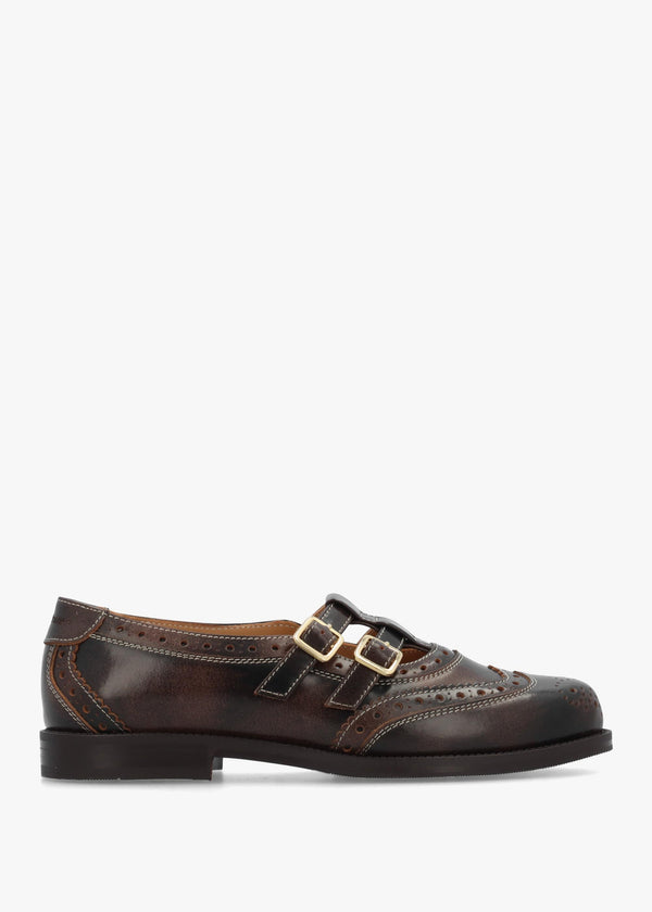 Dotty Distressed Brown Leather Brogue Mary Janes