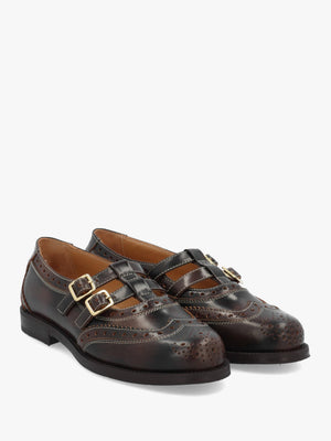 Dotty Distressed Brown Leather Brogue Mary Janes