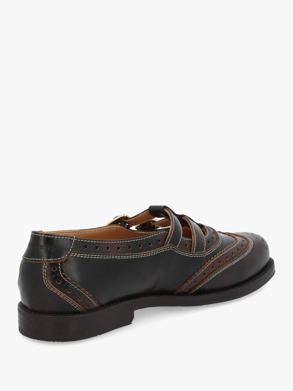Dotty Distressed Brown Leather Brogue Mary Janes