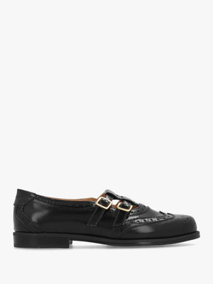 Dotty Black Leather Brogue Mary Janes