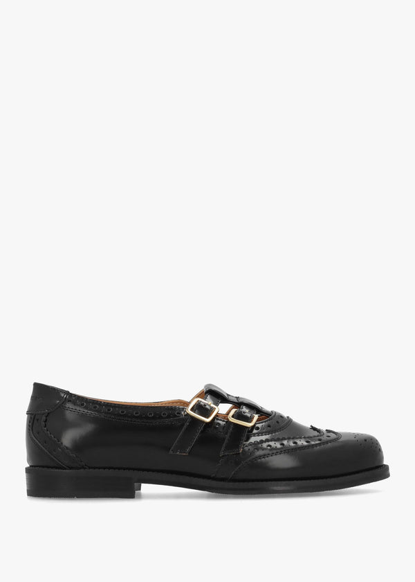 Dotty Black Leather Brogue Mary Janes