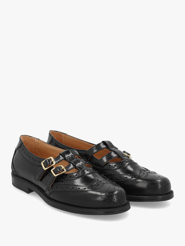 Dotty Black Leather Brogue Mary Janes
