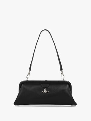 Jane Frame Black Leather Shoulder Bag Purse