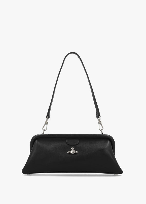 Jane Frame Black Leather Shoulder Bag Purse