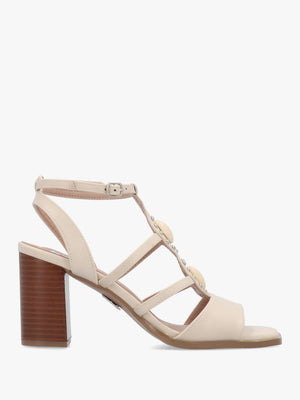 Megarah Off White Embellished Block Heel Sandals