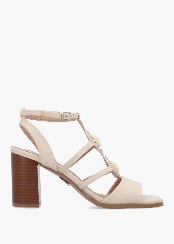 Megarah Off White Embellished Block Heel Sandals