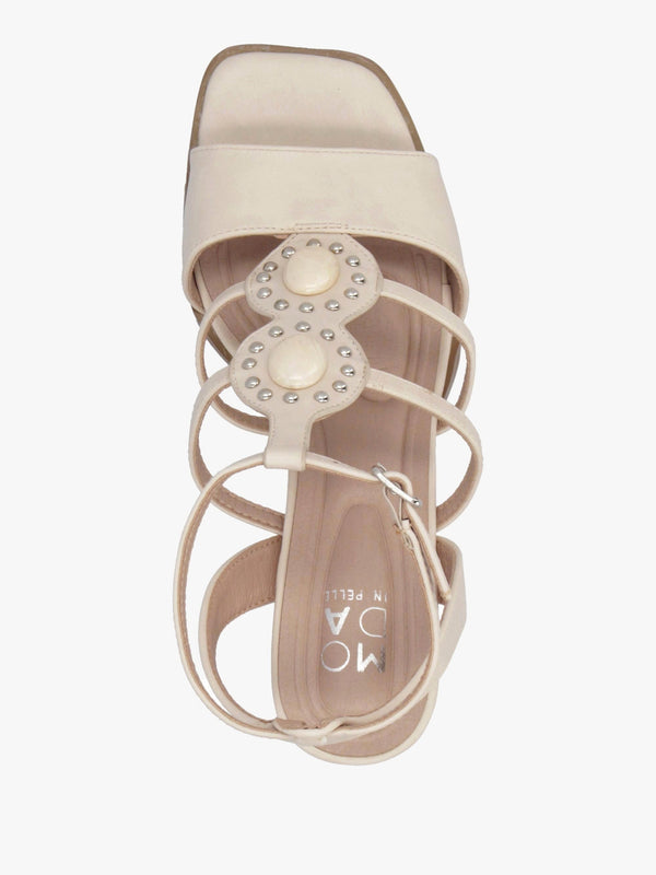 Megarah Off White Embellished Block Heel Sandals