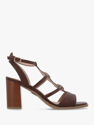 Megarah Brown Embellished Block Heel Sandals