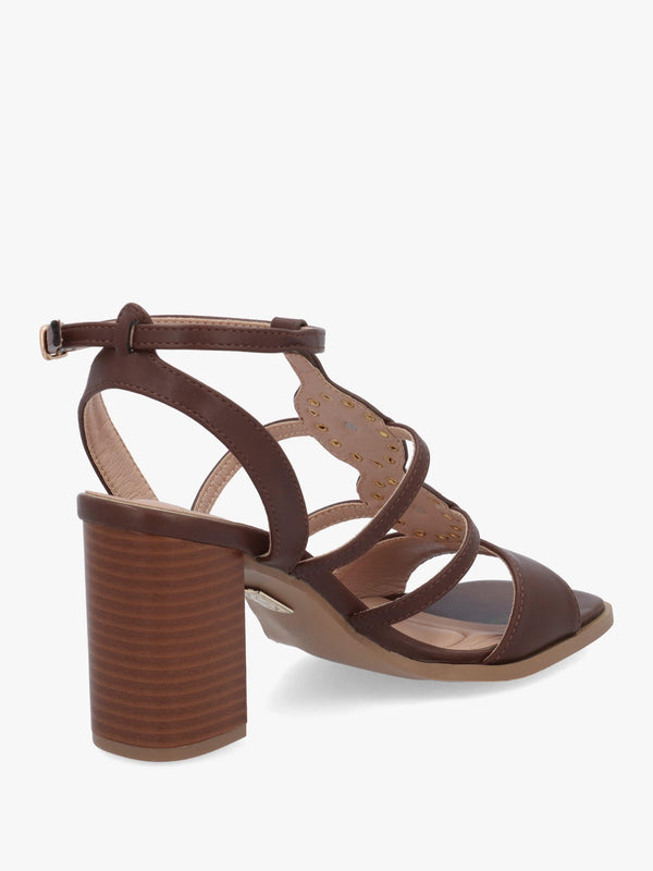 Megarah Brown Embellished Block Heel Sandals