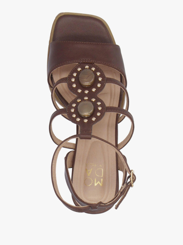 Megarah Brown Embellished Block Heel Sandals