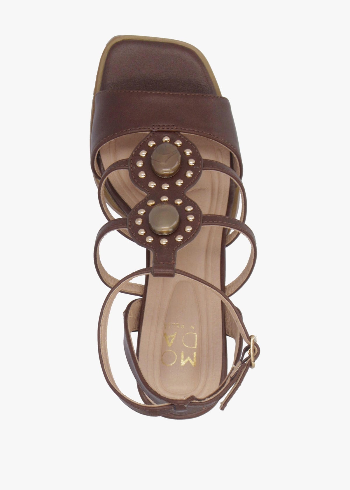 Megarah Brown Embellished Block Heel Sandals