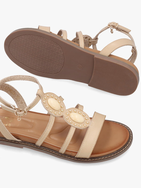 Lysandra Beige Embellished Gladiator Sandals
