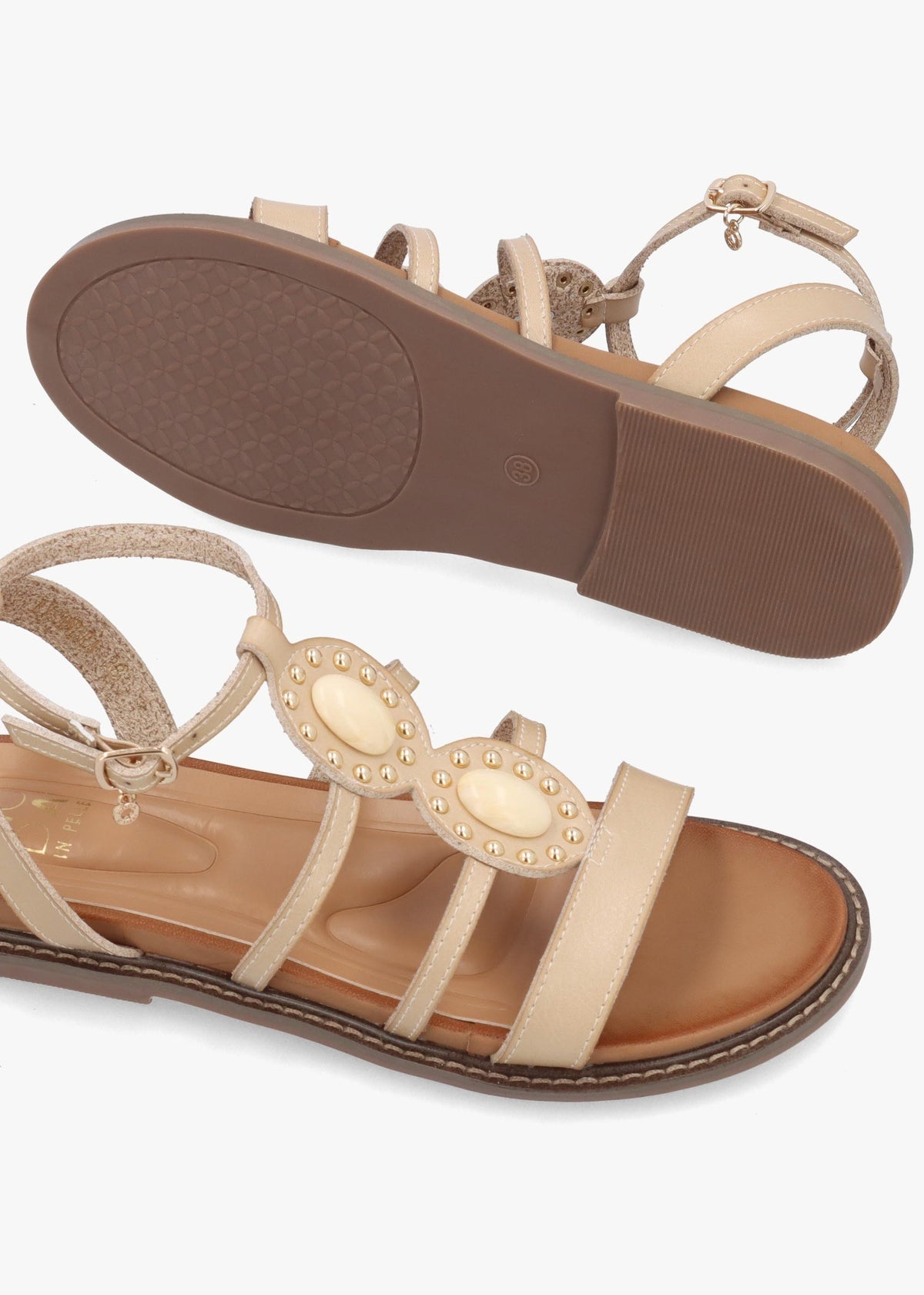 Lysandra Beige Embellished Gladiator Sandals