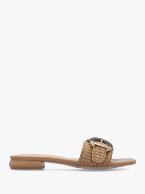 Juletta Natural Woven Buckle Flat Mules