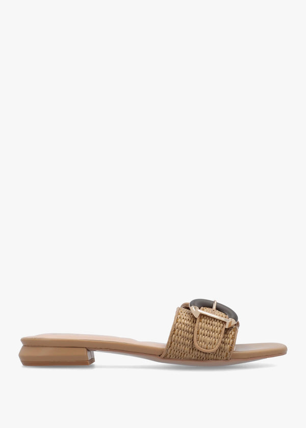 Juletta Natural Woven Buckle Flat Mules