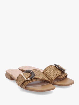 Juletta Natural Woven Buckle Flat Mules