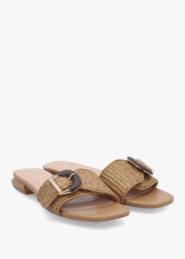 Juletta Natural Woven Buckle Flat Mules