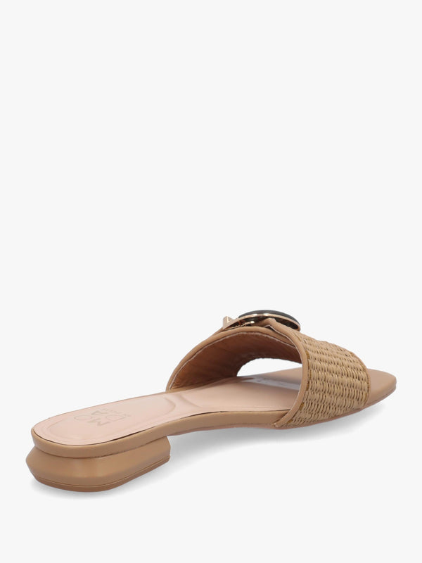 Juletta Natural Woven Buckle Flat Mules