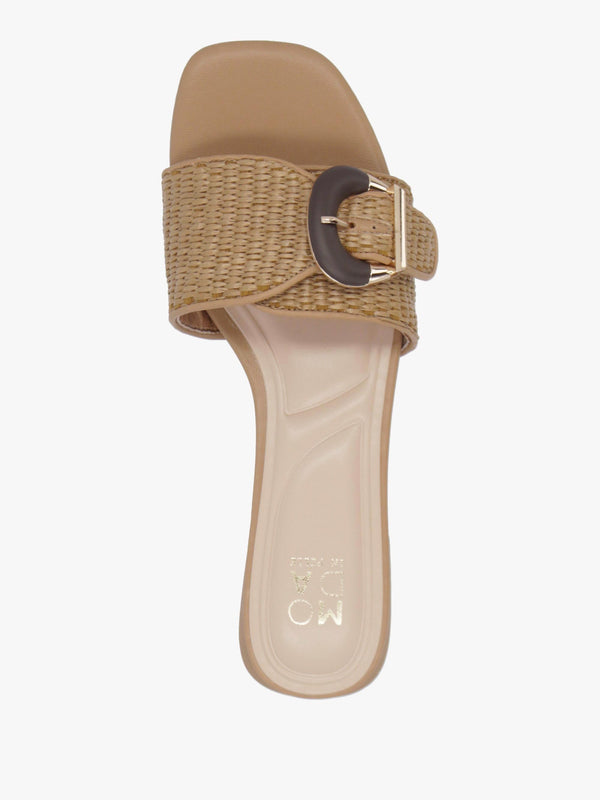 Juletta Natural Woven Buckle Flat Mules