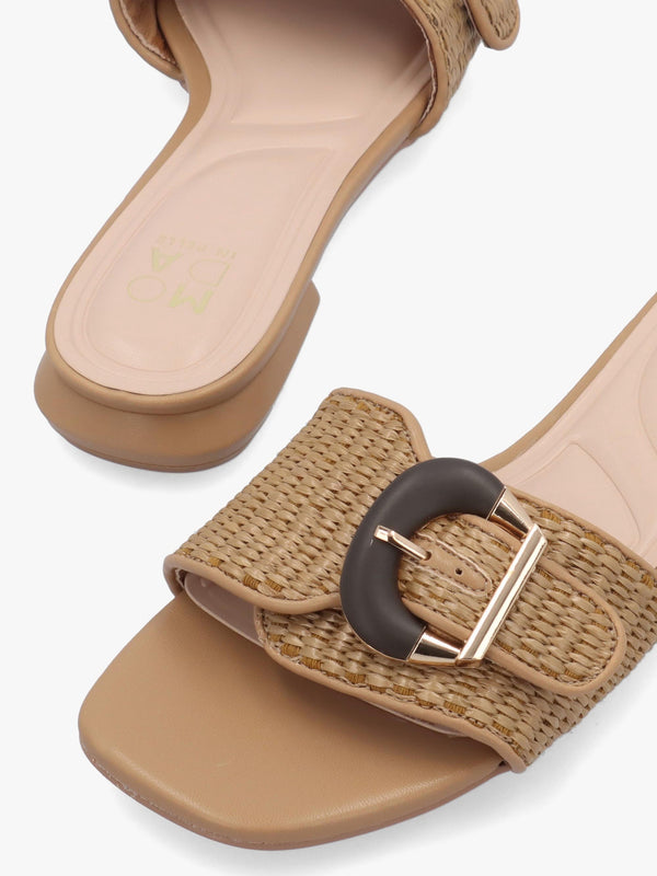 Juletta Natural Woven Buckle Flat Mules