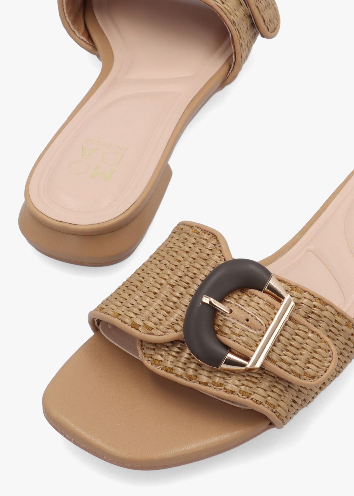 Juletta Natural Woven Buckle Flat Mules