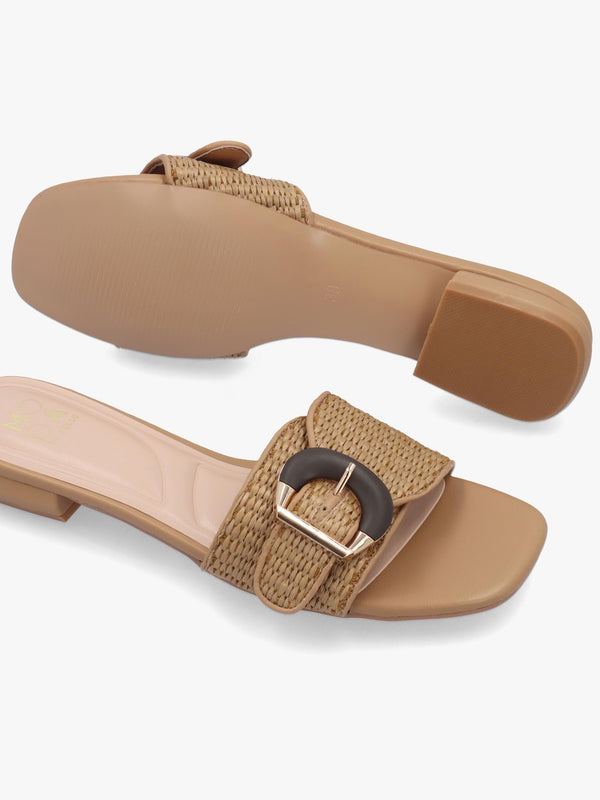 Juletta Natural Woven Buckle Flat Mules