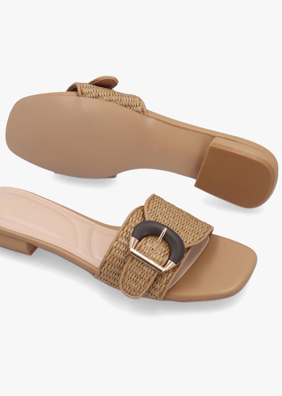 Juletta Natural Woven Buckle Flat Mules
