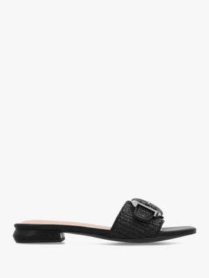 Juletta Black Woven Buckle Flat Mules