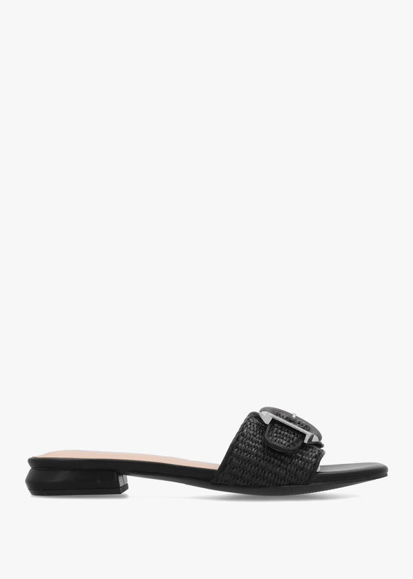 Juletta Black Woven Buckle Flat Mules
