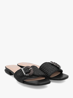 Juletta Black Woven Buckle Flat Mules
