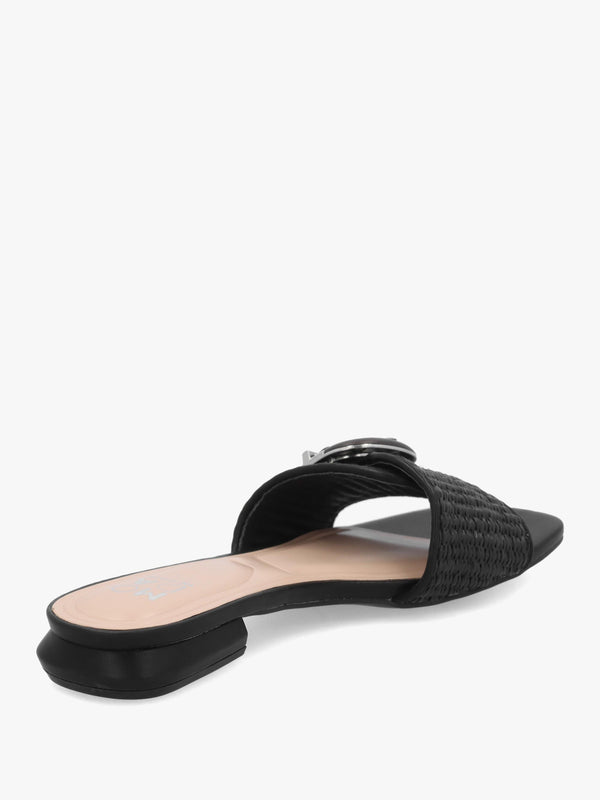 Juletta Black Woven Buckle Flat Mules