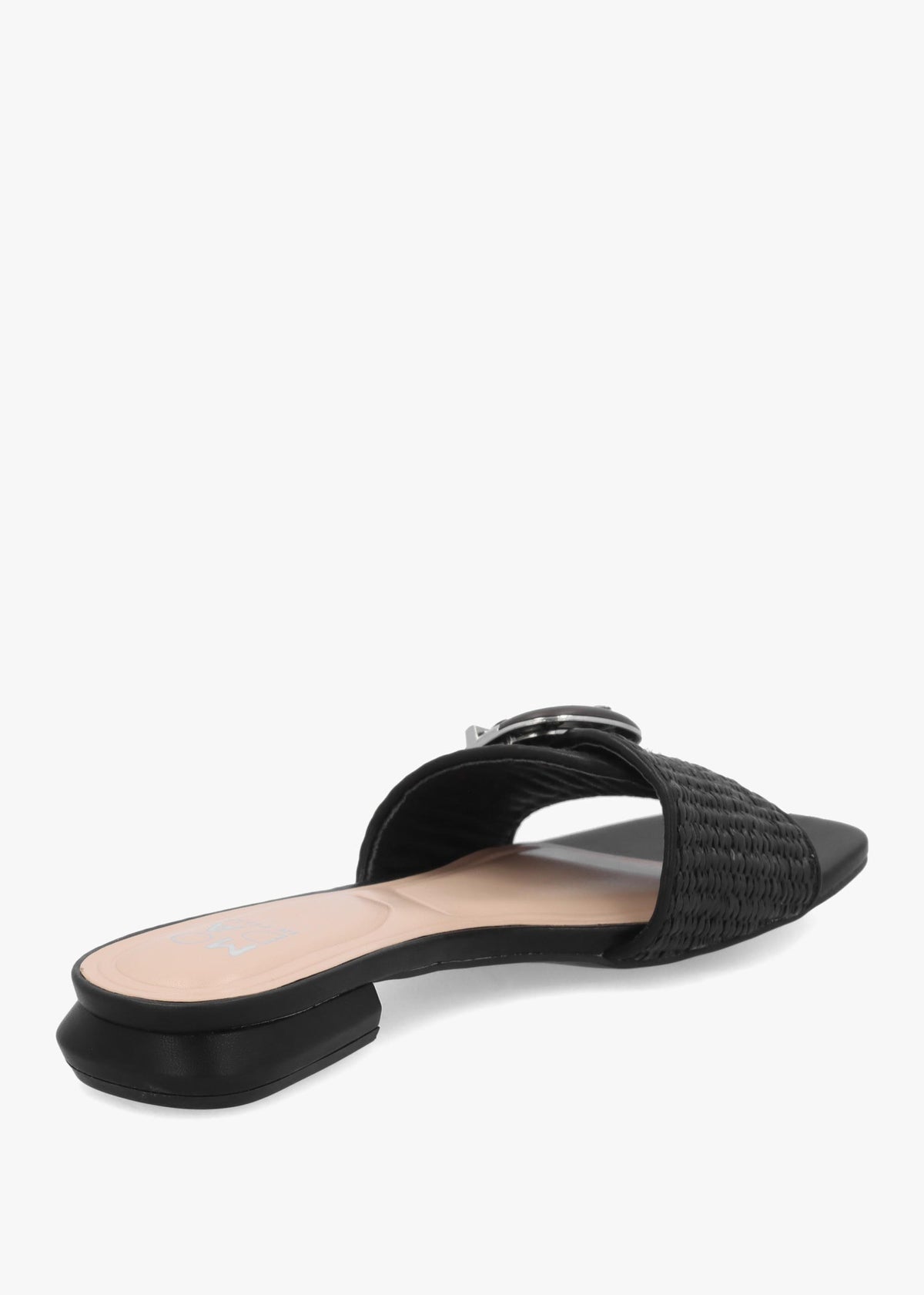 Juletta Black Woven Buckle Flat Mules