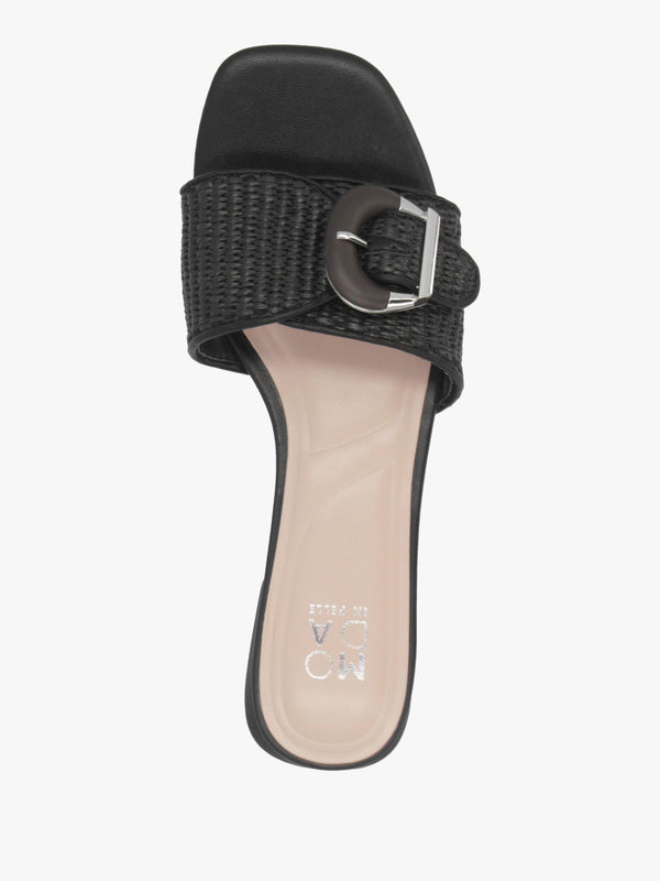 Juletta Black Woven Buckle Flat Mules