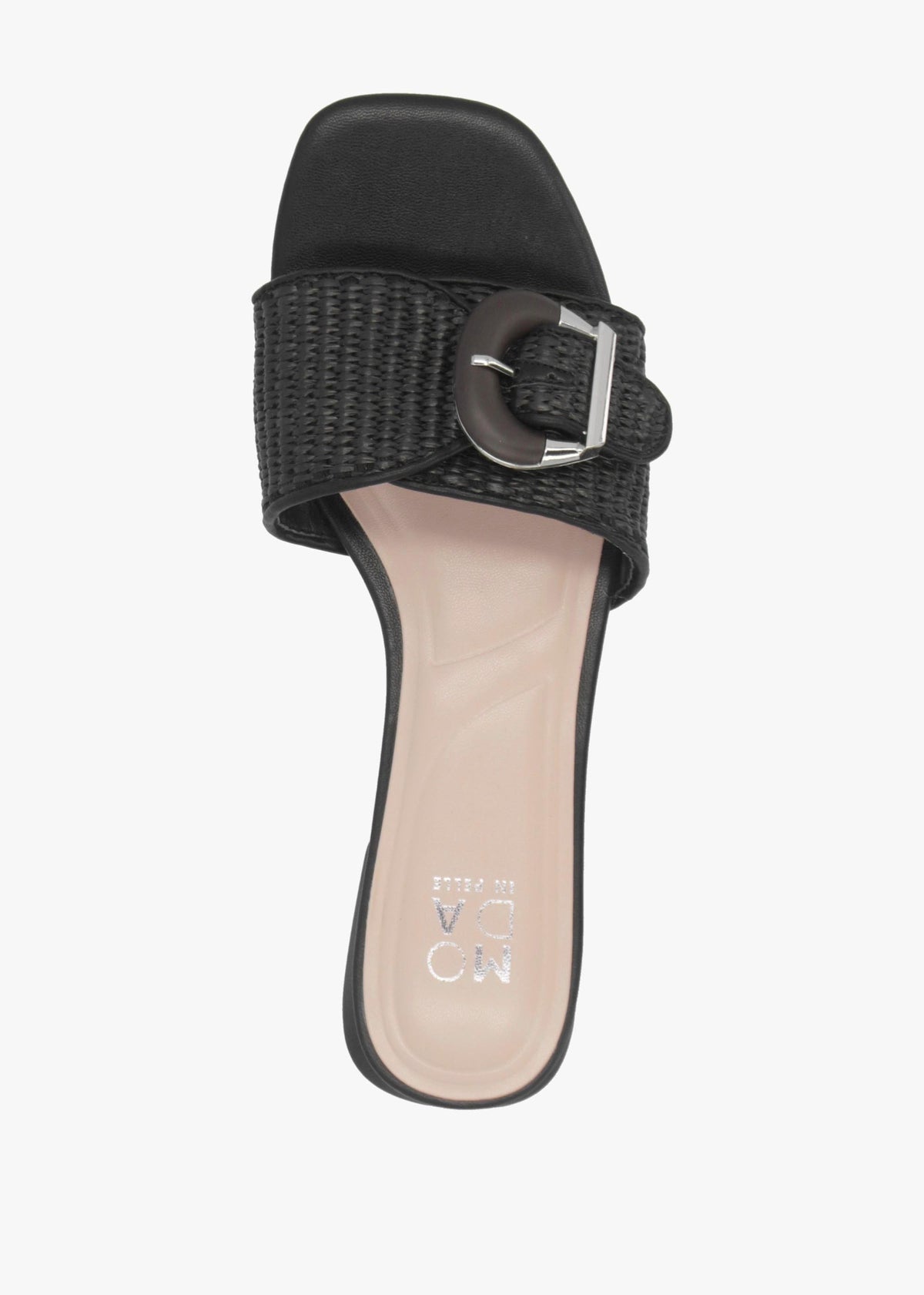 Juletta Black Woven Buckle Flat Mules