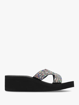 Multicoloured Diamante Wedge Mules