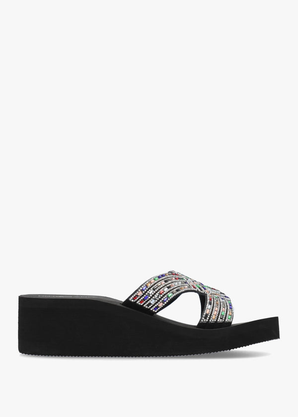 Multicoloured Diamante Wedge Mules