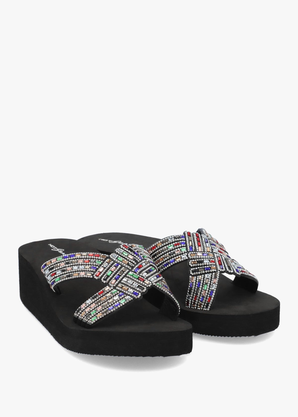 Multicoloured Diamante Wedge Mules