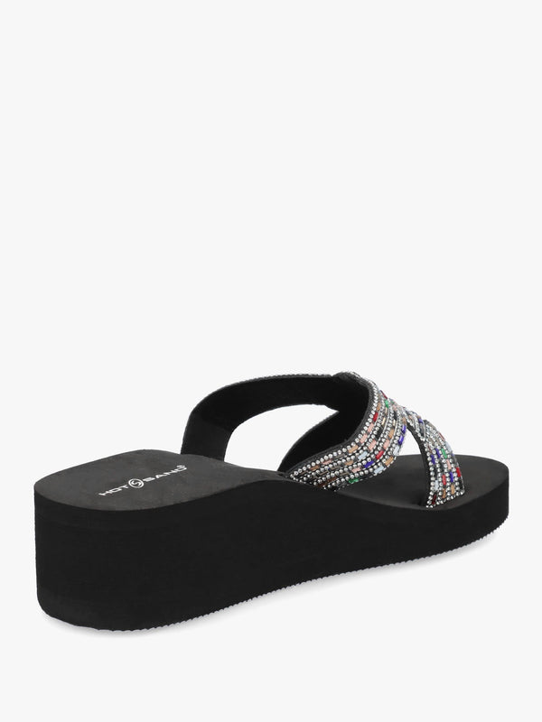 Multicoloured Diamante Wedge Mules