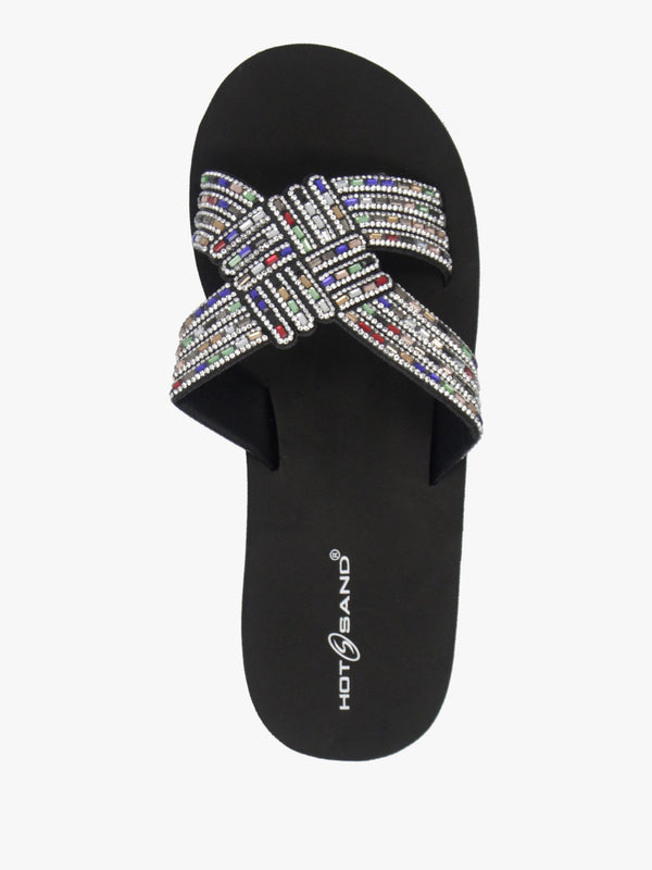 Multicoloured Diamante Wedge Mules