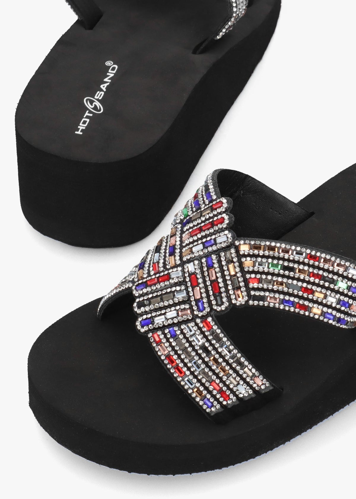 Multicoloured Diamante Wedge Mules