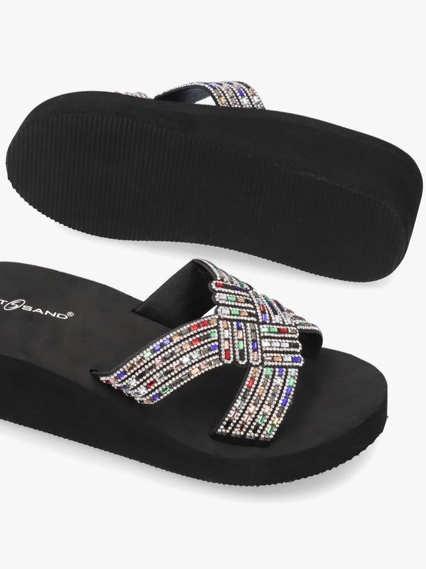 Multicoloured Diamante Wedge Mules