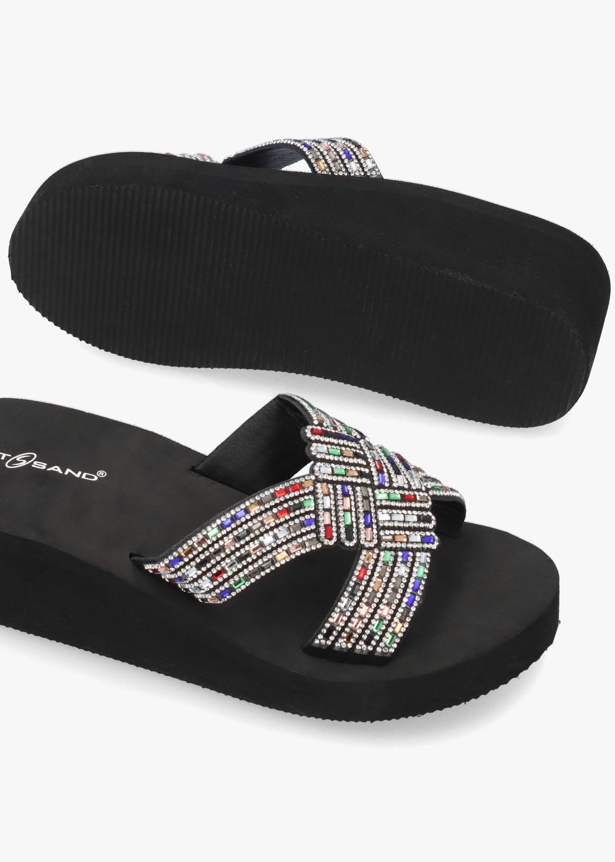 Multicoloured Diamante Wedge Mules