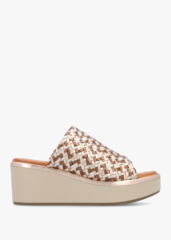 Kalley Multi Metallic Woven Leather Mid Wedge Mules